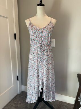 Rails Floral Spaghetti-Strap Midi Dress in White with Red & Blue Flowers